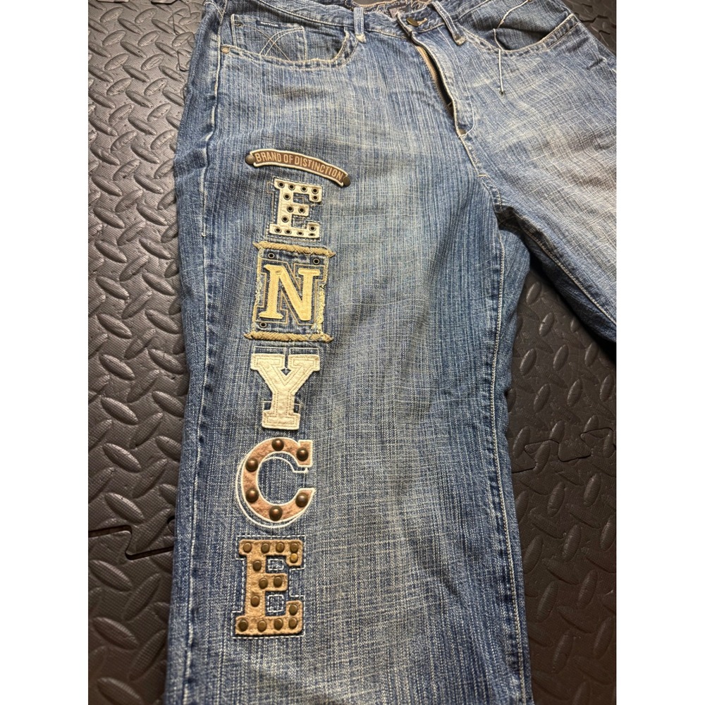 Enyce Y2K Baggy Studded Spellout Jeans Mens 36 Blue Denim Hip Hop Streetwear - Picture 3 of 12